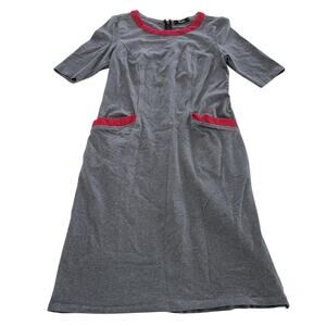 eShakti Dress‎ Womens 4 Knee Length Short Sleeve Pockets Spandex Red Trim
